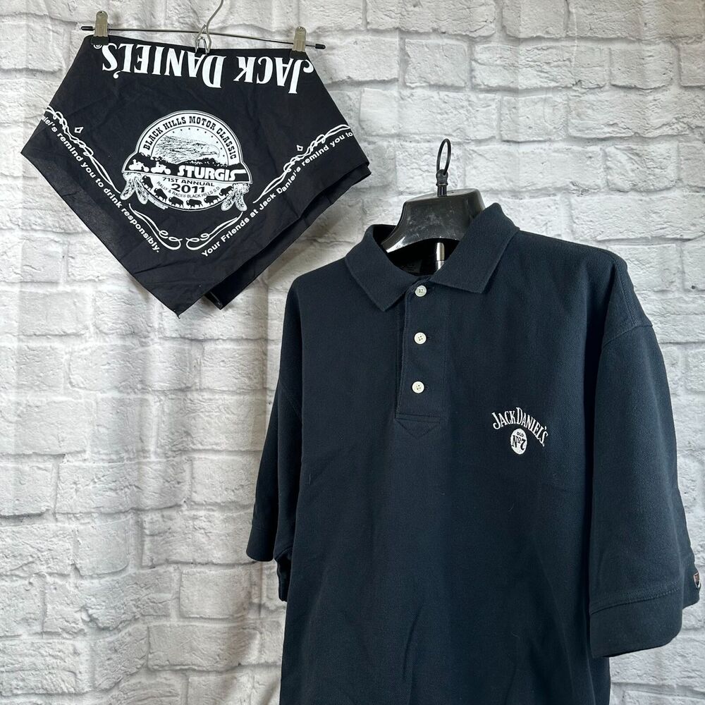 Lot Of 2 Jack Daniels Whiskey Merch Bandana Mens Polo Shirt Large Cutter & Buck